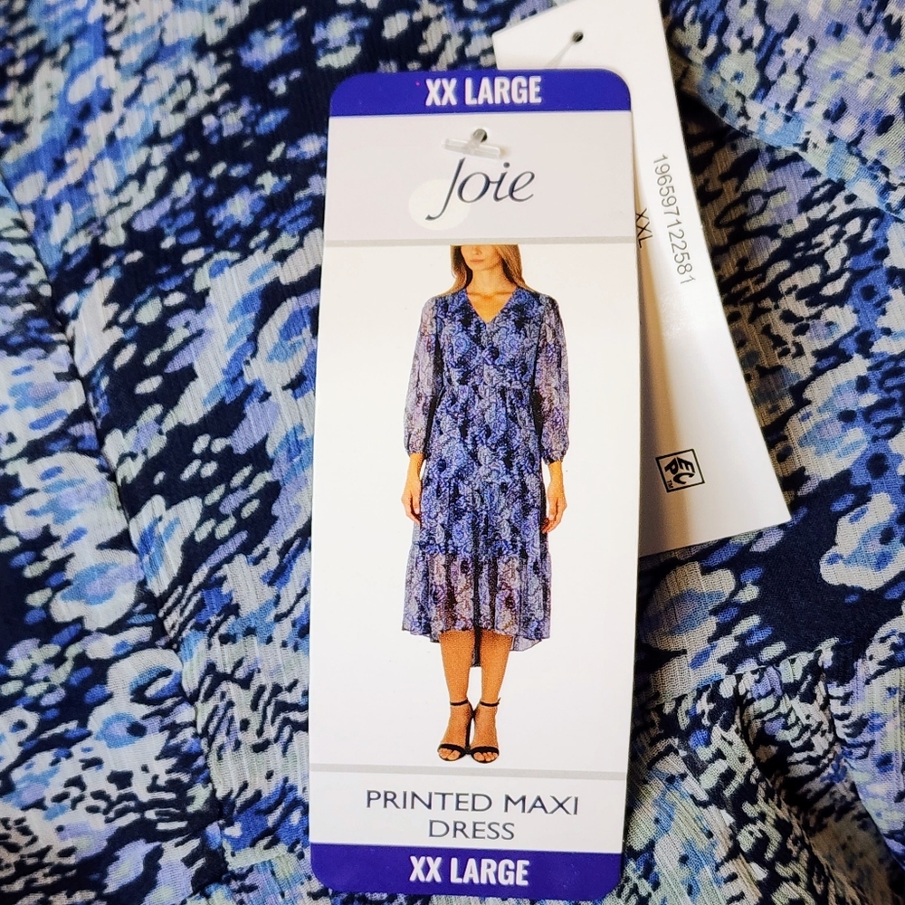 Joie Blue Parisian Paisley Chiffon Balloon Maxi Dress Sz XXL NwT Tiered Ruffles - Picture 11 of 15